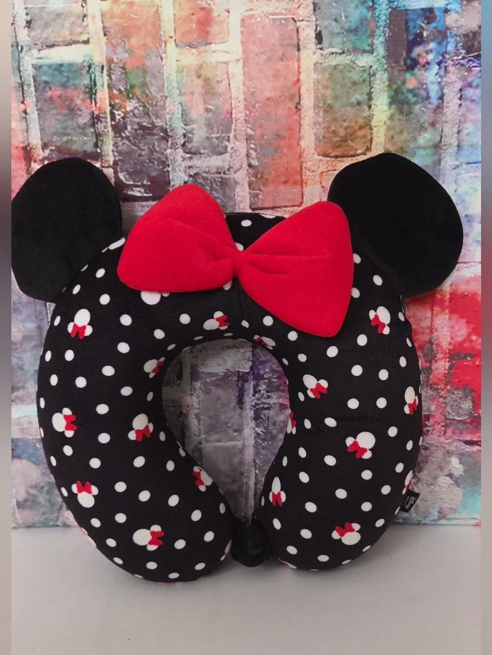 Disney Black Polka Dot Minnie Mouse Travel Neck Pillow with Red Bow